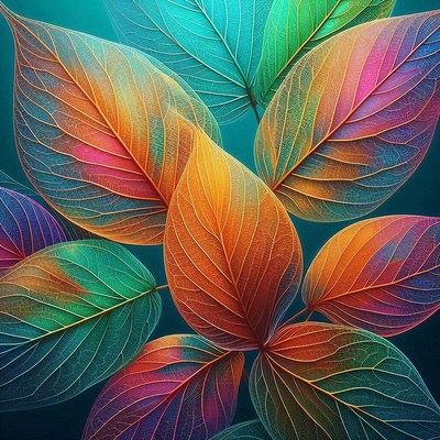 Colorful leaves with intricate veins