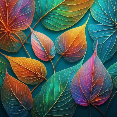 Colorful leaves on a blue background