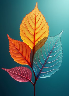 Colorful leaves against a blue background