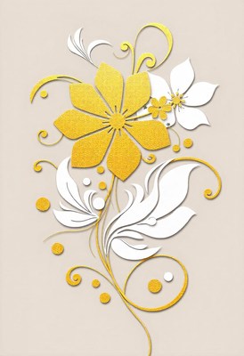 Gold and white flowers on beige background