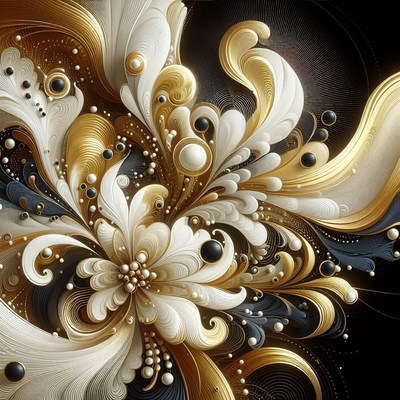 A white and gold flower design with black accents