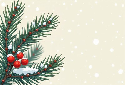 A snowy pine branch with red berries