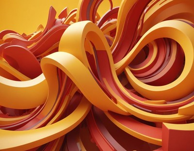Abstract orange and red curves intertwine