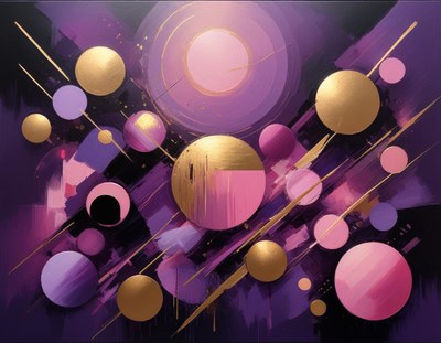 Pink and gold circles on purple background