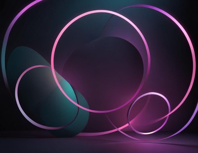 Purple neon lights create circles in a dark space