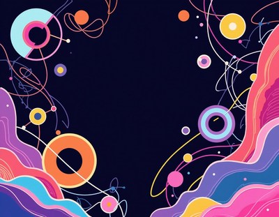 Abstract colorful art with swirling lines and circles