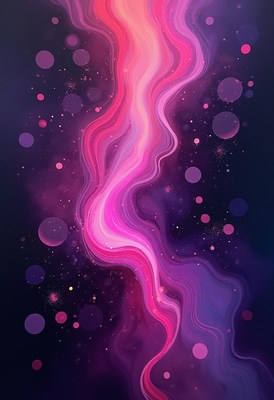 A pink and purple abstract painting with a flowing design