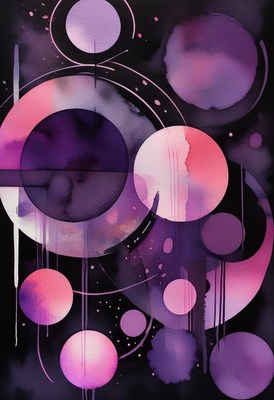 Pink and purple circles on black background
