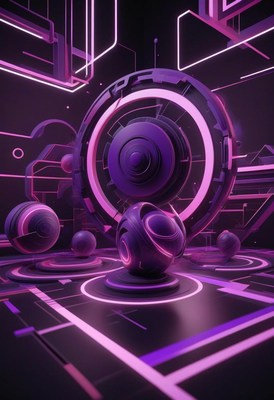 A glowing purple sphere sits in a futuristic landscape