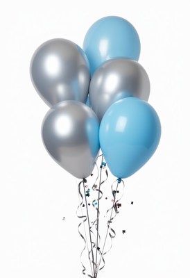 Blue and silver balloons are ready to celebrate!