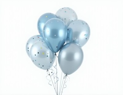 A cluster of blue balloons with confetti