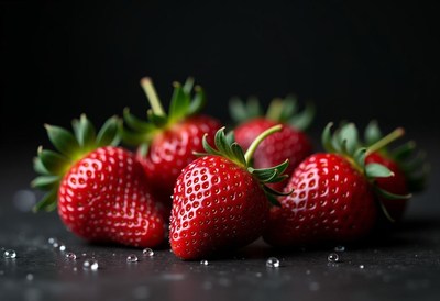 Fresh red strawberries on a black background