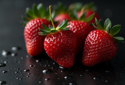 Fresh strawberries on a black surface