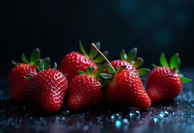 Red strawberries on a dark surface