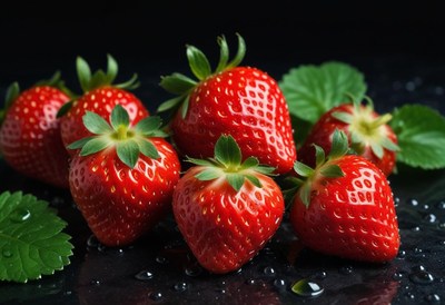 Fresh strawberries on a dark background