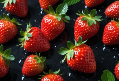 Fresh strawberries on a dark surface