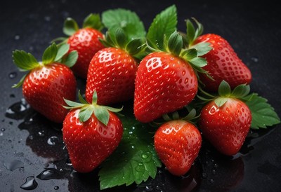 Fresh strawberries on a black background