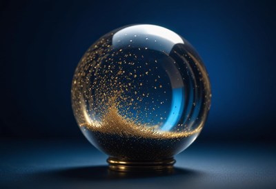 Gold glitter sphere on a blue surface
