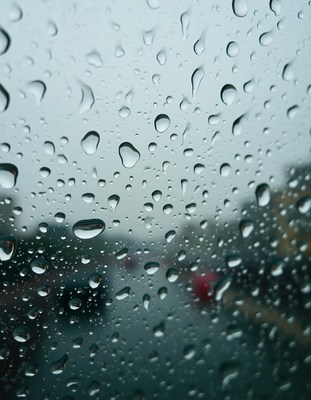 Rain drops on a car window on a cloudy day