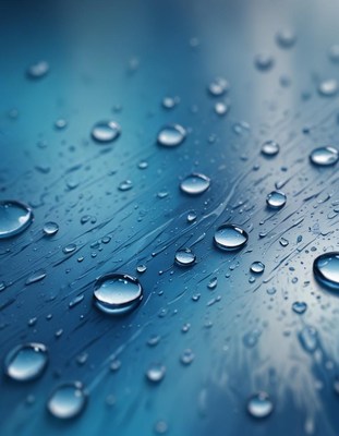 Water droplets on a blue surface