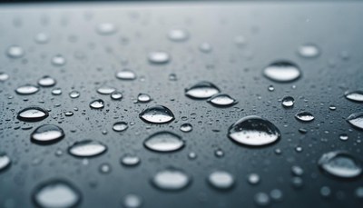 Water droplets on a gray surface