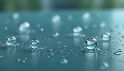 Water droplets on a blue surface