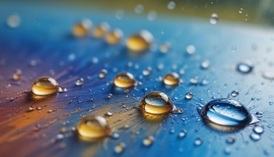 Water droplets on a blue surface