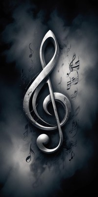 Silver treble clef shines on dark smoky backdrop