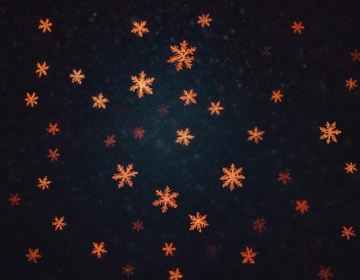 Orange snowflakes fall against a dark background