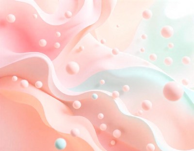 Pink and blue spheres float over a wavy abstract background