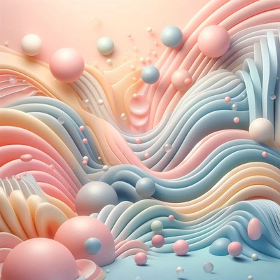 Abstract pastel waves with floating orbs