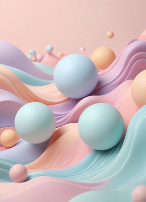 Pastel Floating Spheres on Wavy Background