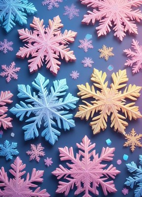 Colorful 3D Snowflakes on Dark Background