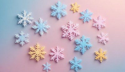 Colorful snowflakes on a pastel background