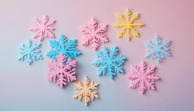 Colorful snowflakes on a pink background