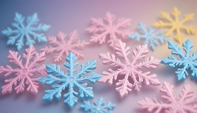 Pastel snowflakes on a pink and blue background