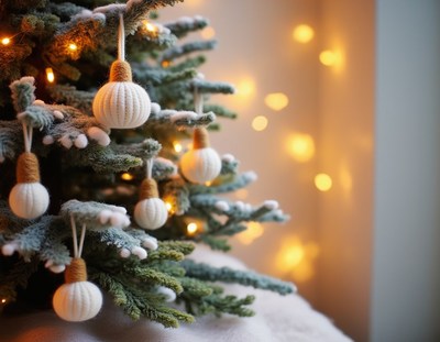 Christmas tree with knitted ball ornaments