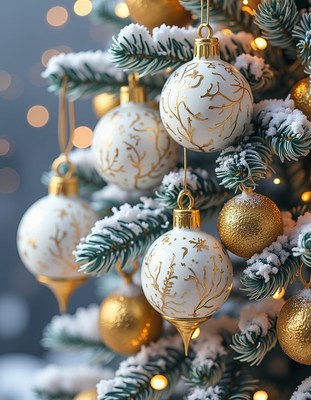 Snowy Gold Christmas Tree Ornaments