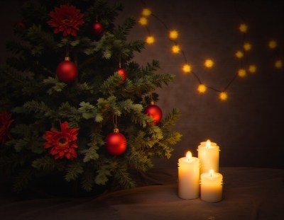 A decorated christmas tree with candles