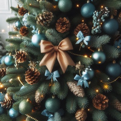 Close-up of a blue ornamented christmas tree