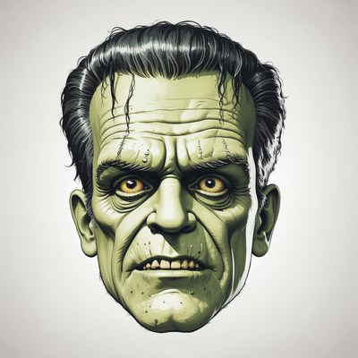 A green-skinned monster stares directly at the viewer