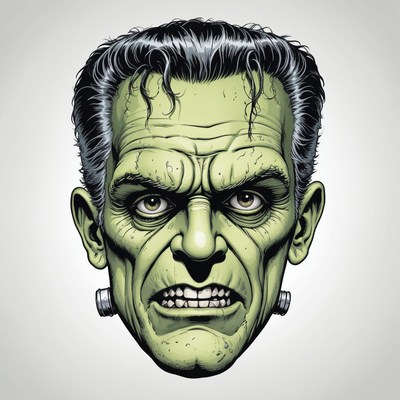 A close-up of frankenstein's monster, looking angry