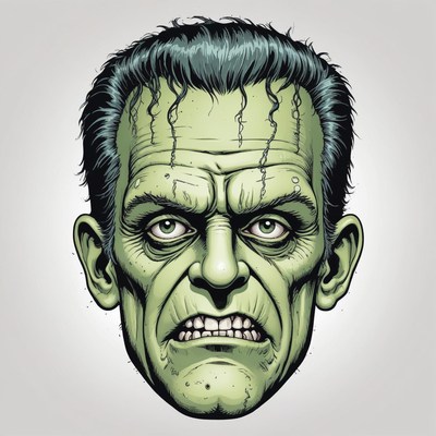 A close-up illustration of a monster's face