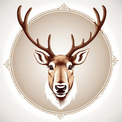 A deer's head is featured in a decorative frame