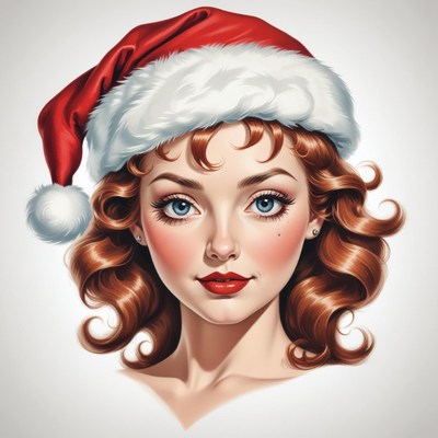 A woman wearing a santa hat looks at the camera