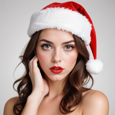 A woman wearing a santa hat poses for a picture