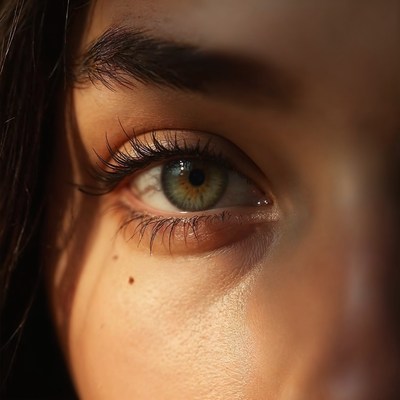 A close-up of a woman's eye with long lashes