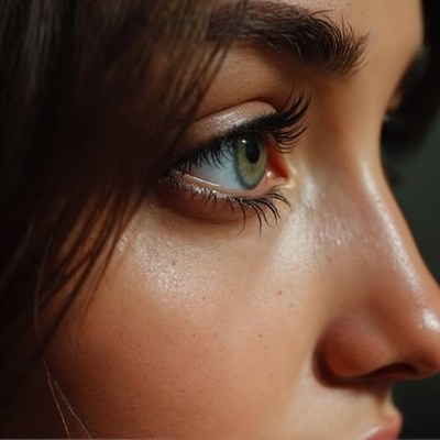 A close-up of a woman's eye, looking off to the side