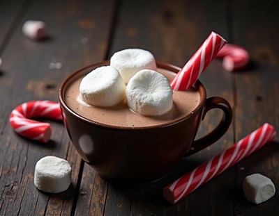 Hot chocolate with marshmallows and candy canes