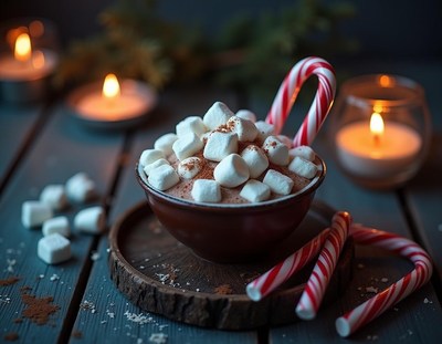 Hot chocolate with marshmallows and candy canes